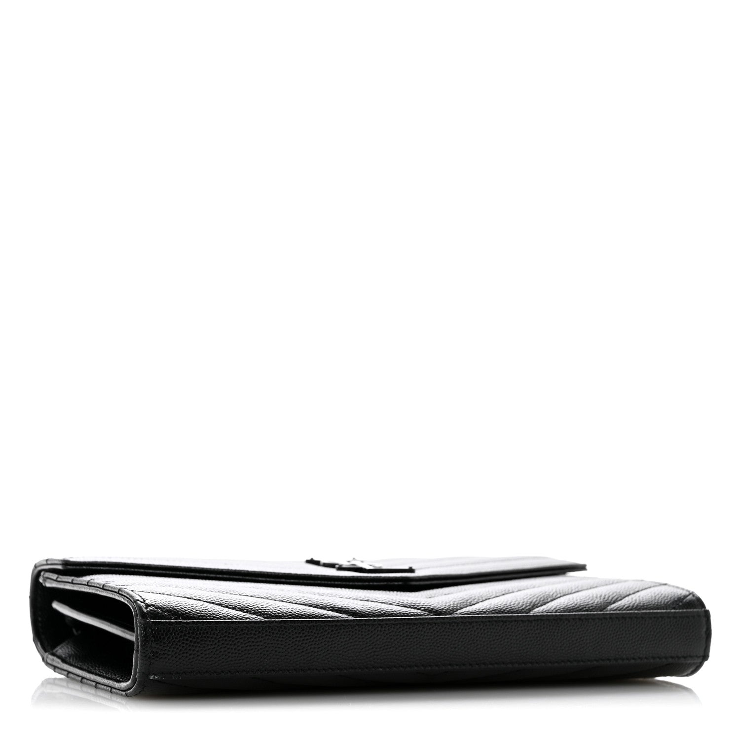 Saint Laurent Grain De Poudre Matelasse Chevron Monogram Monochrome Chain Wallet Black 4 of 12