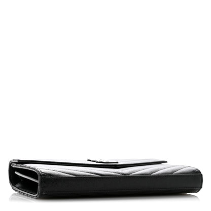 Saint Laurent Grain De Poudre Matelasse Chevron Monogram Monochrome Chain Wallet Black 4 of 12
