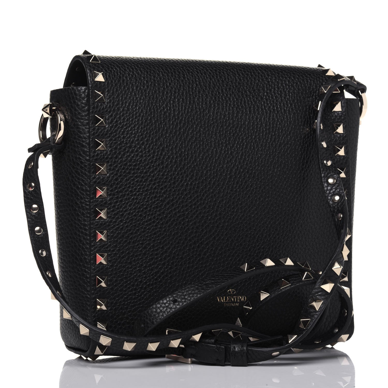 Valentino Garavani Pebbled Calfskin Rockstud Flip Lock Flap Messenger Black 3 of 17