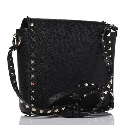 Valentino Garavani Pebbled Calfskin Rockstud Flip Lock Flap Messenger Black 3 of 17