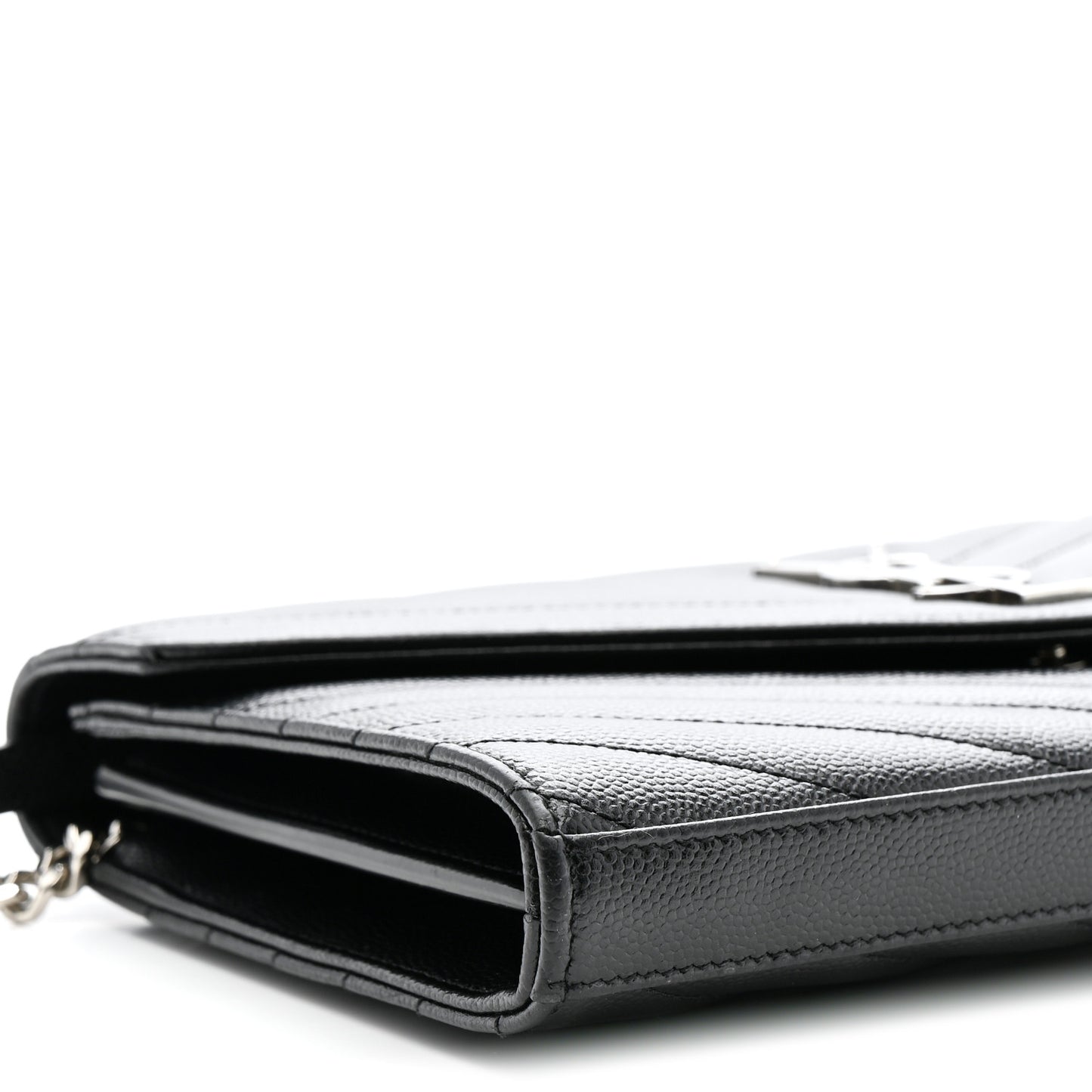 Grain De Poudre Matelasse Chevron Monogram Chain Wallet Black