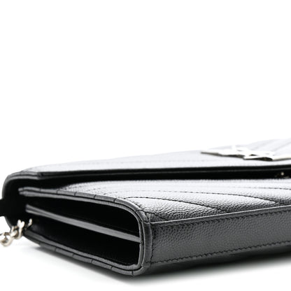 Saint Laurent Grain De Poudre Matelasse Chevron Monogram Chain Wallet Black 10 of 16