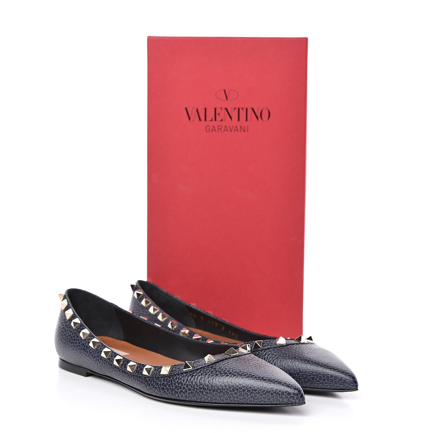 Valentino Garavani Pebbled Calfskin Rockstud Ballerina Flats 39.5 Deep Denim 10 of 10