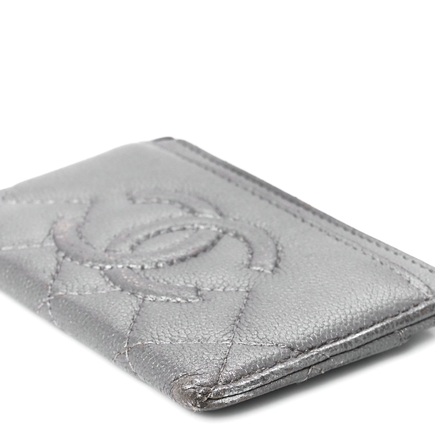 Metallic Caviar Quilted Card Holder Silver