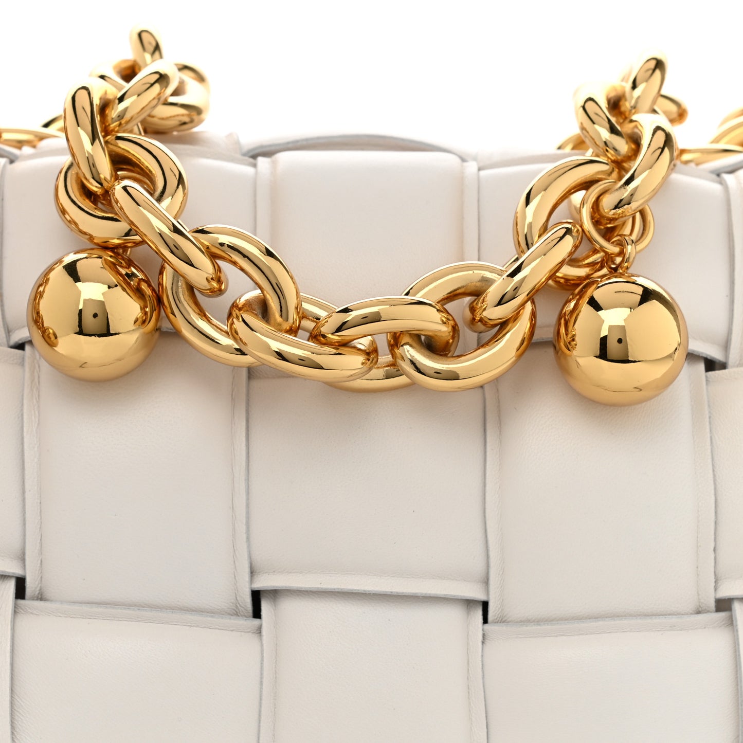 Lambskin Maxi Intreccio Padded Chain Cassette Crossbody Bag White