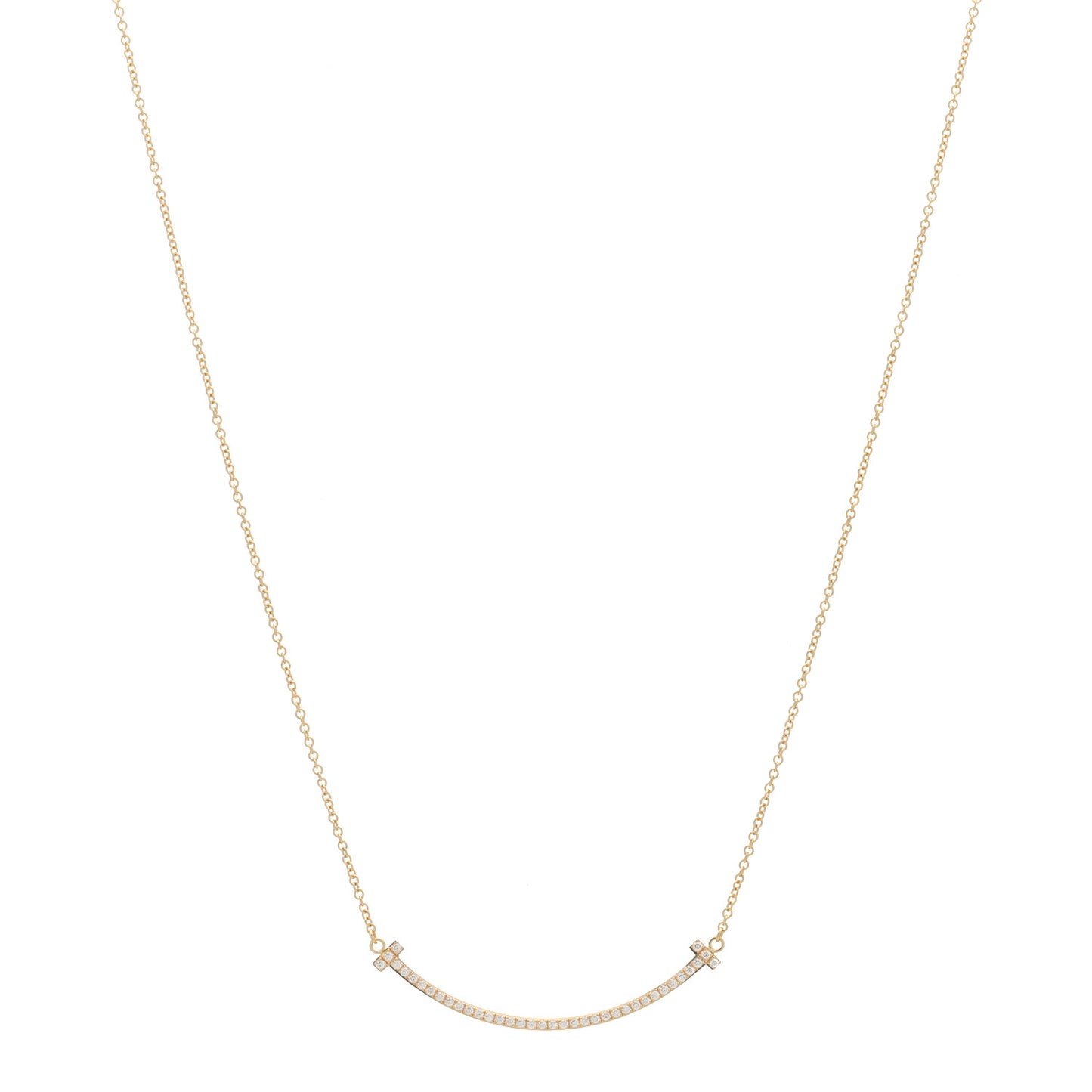 18K Rose Gold Diamond Small T Smile Pendant Necklace