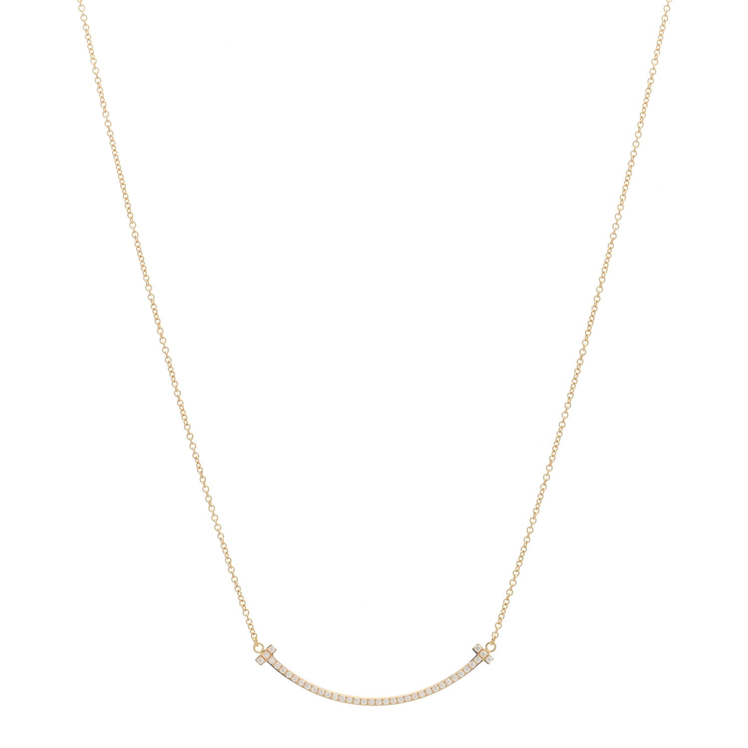 Tiffany 18K Rose Gold Diamond Small T Smile Pendant Necklace 1 of 6