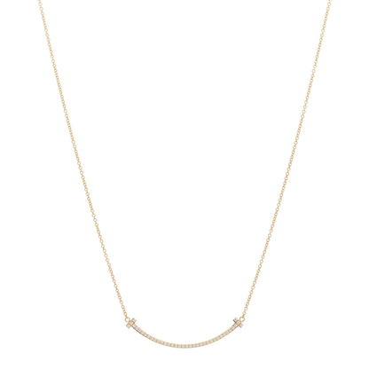 Tiffany 18K Rose Gold Diamond Small T Smile Pendant Necklace 1 of 6