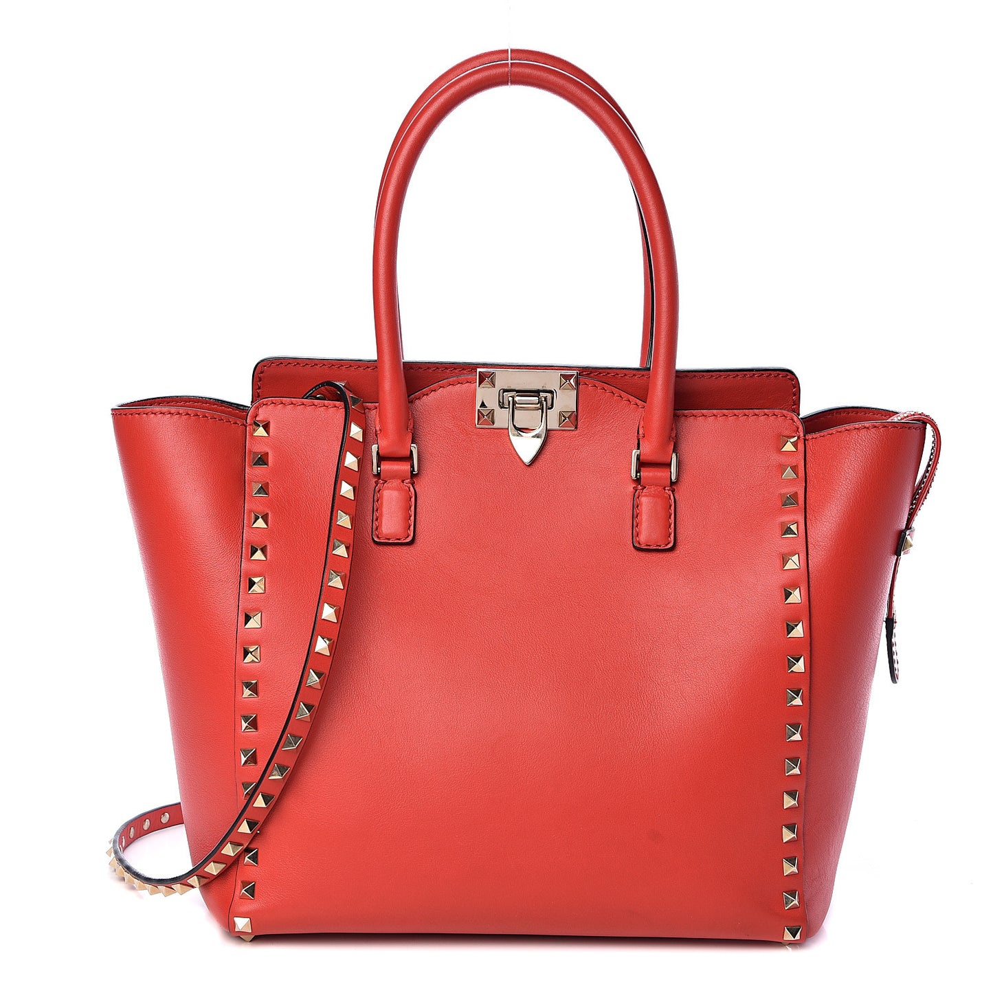 Vitello Rockstud Double Handle Tote Deep Orange