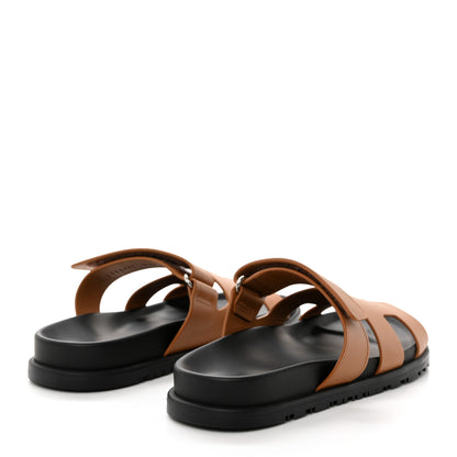 Hermes Calfskin Womens Chypre Sandals 37.5 Gold 4 of 9