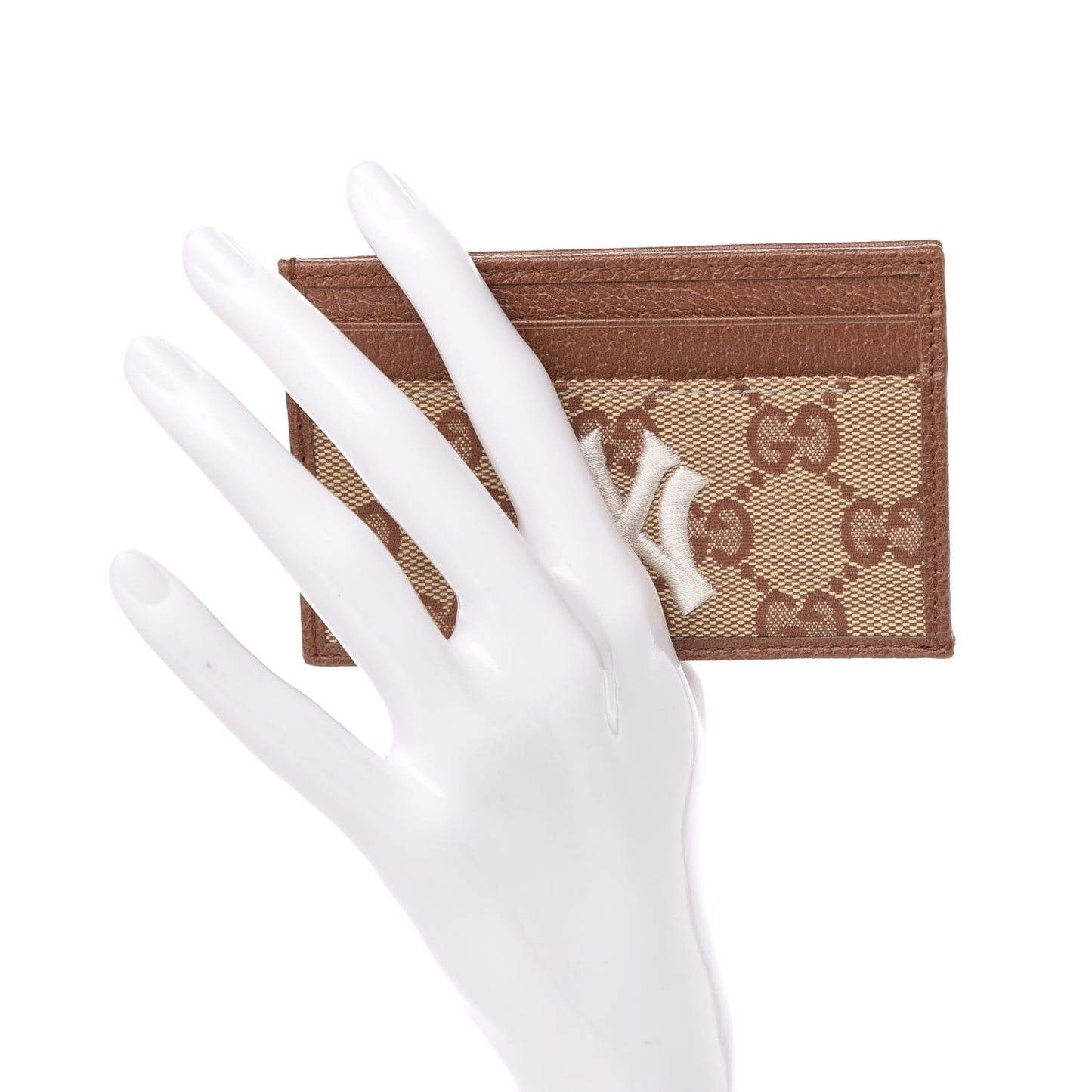 X MLB GG Monogram NY Yankees Card Holder Beige Ruggine Ivory