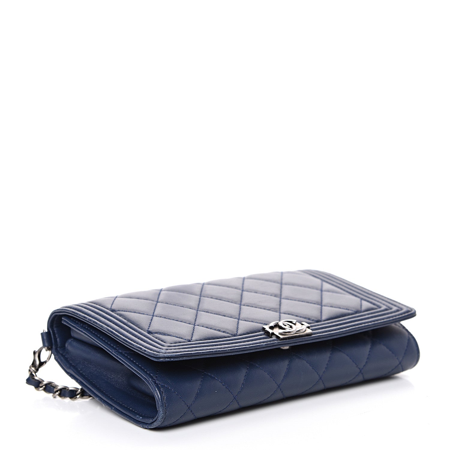 Chanel Lambskin Quilted Boy Wallet On Removable Chain WOC Navy Blue 3 of 18