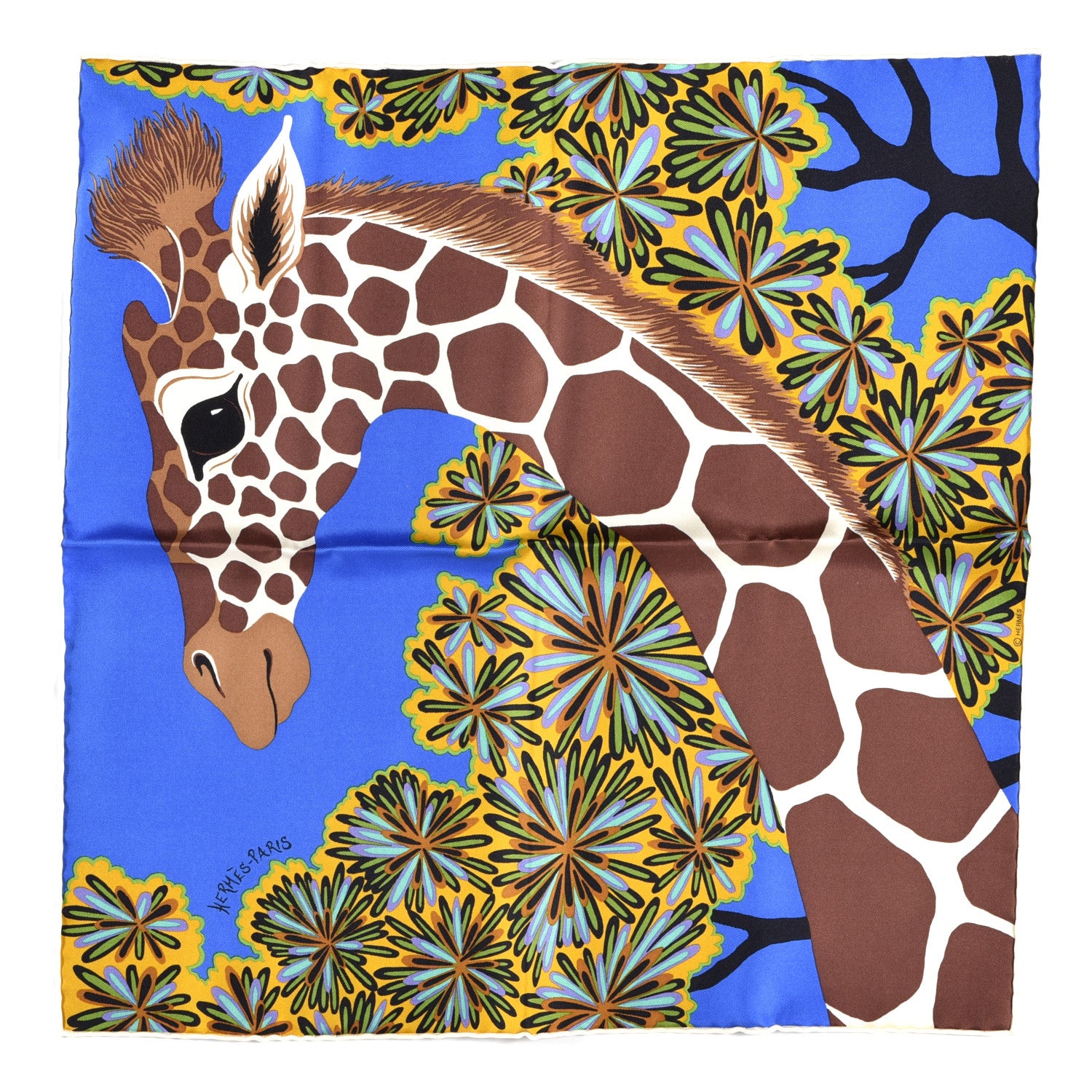 Hermes Silk The Three Graces Zoom Scarf 45 Bleu Vif Marron Vert 1 of 3