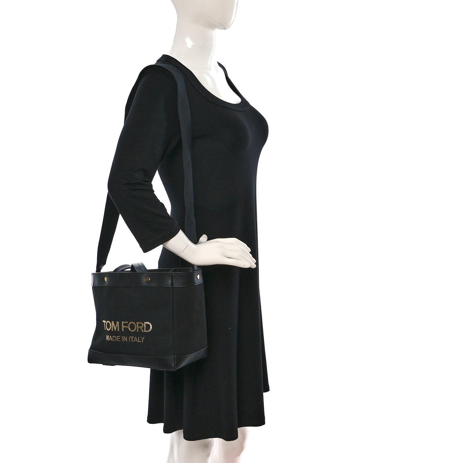 Tom Ford Canvas Calfskin Mini Logo Tote Black 2 of 10