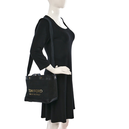 Tom Ford Canvas Calfskin Mini Logo Tote Black 2 of 10