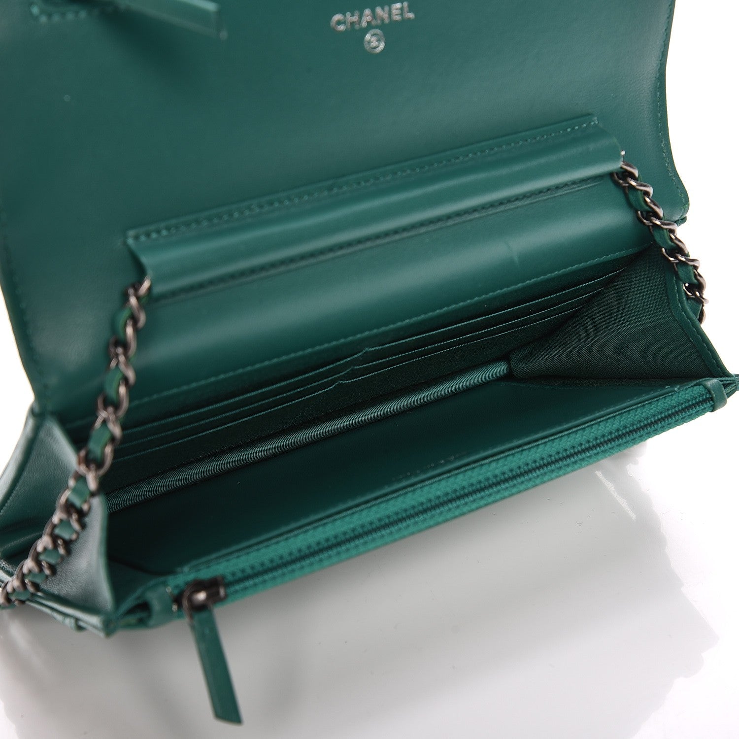Chanel Lambskin Quilted Boy Wallet On Chain WOC Green 5 of 8