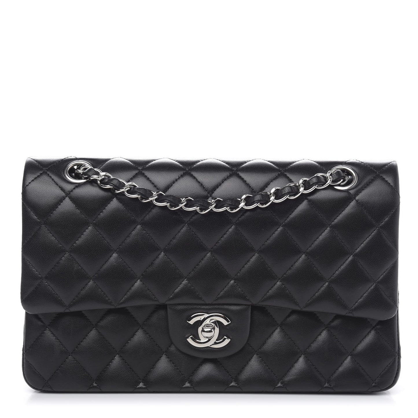 Lambskin Quilted Medium Double Flap Black
