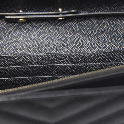 Saint Laurent Grain De Poudre Matelasse Chevron Monogram Chain Wallet Black 7 of 14