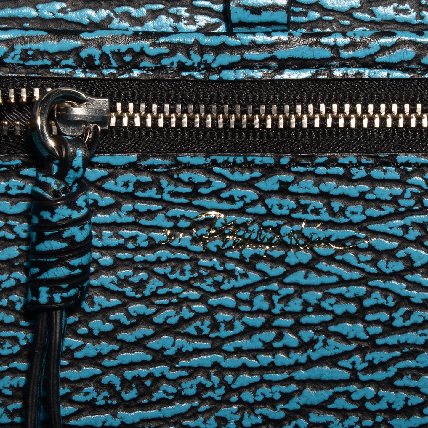 3.1 Shark Embossed Leather Medium Pashli Satchel Turquoise Black
