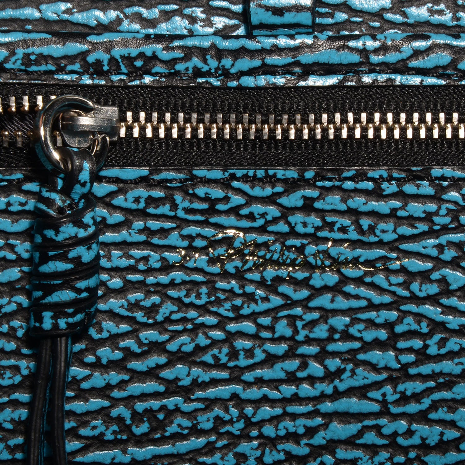3.1 Phillip Lim 3.1 Shark Embossed Leather Medium Pashli Satchel Turquoise Black 9 of 11