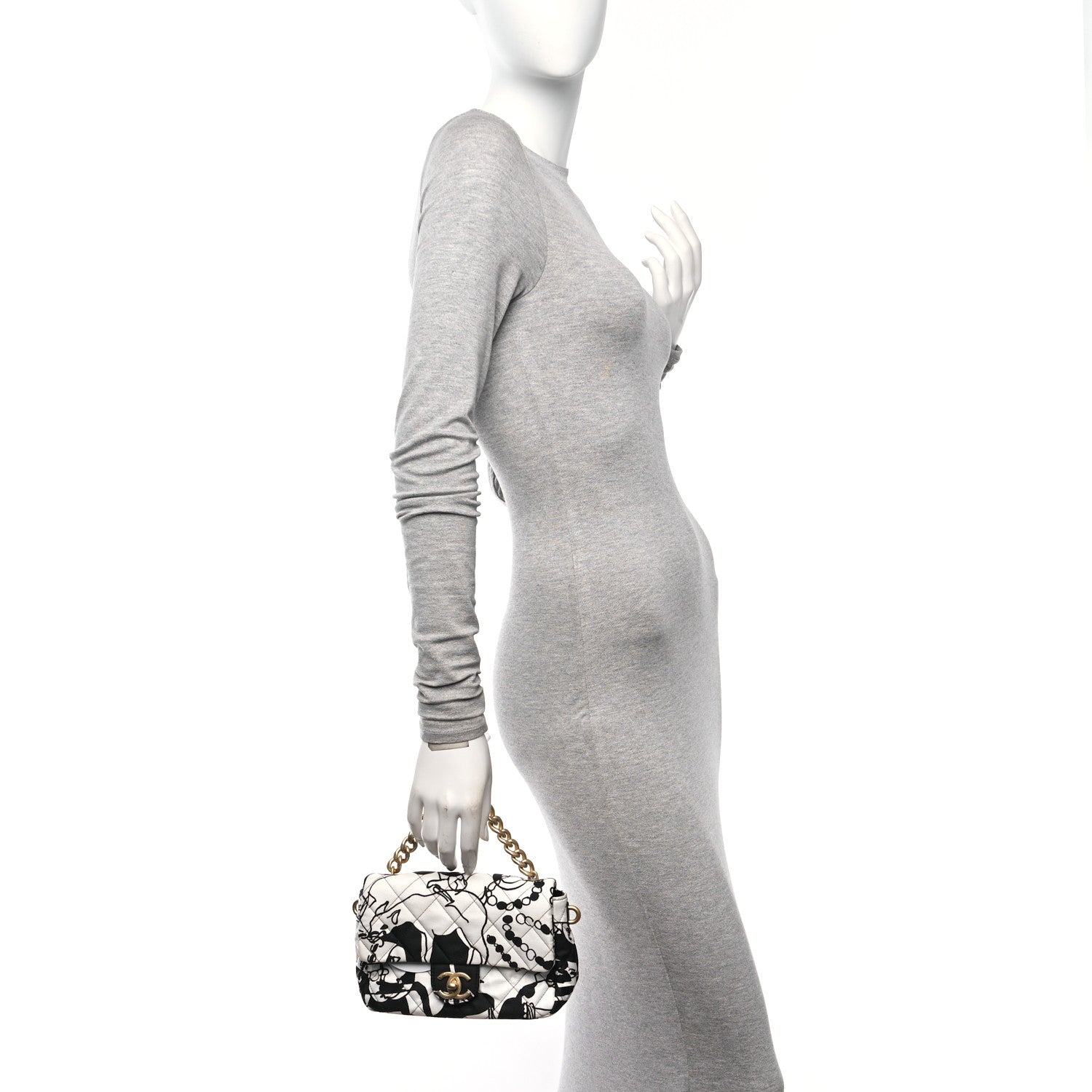 Chanel Canvas Printed Deer Coco Mini Single Flap White Black 2 of 10