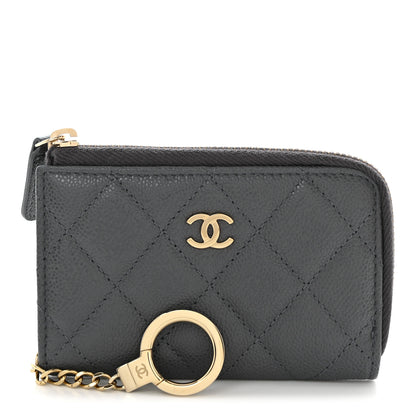 Chanel Caviar Quilted Zipped Key Holder Case Dark Gray 1 of 8