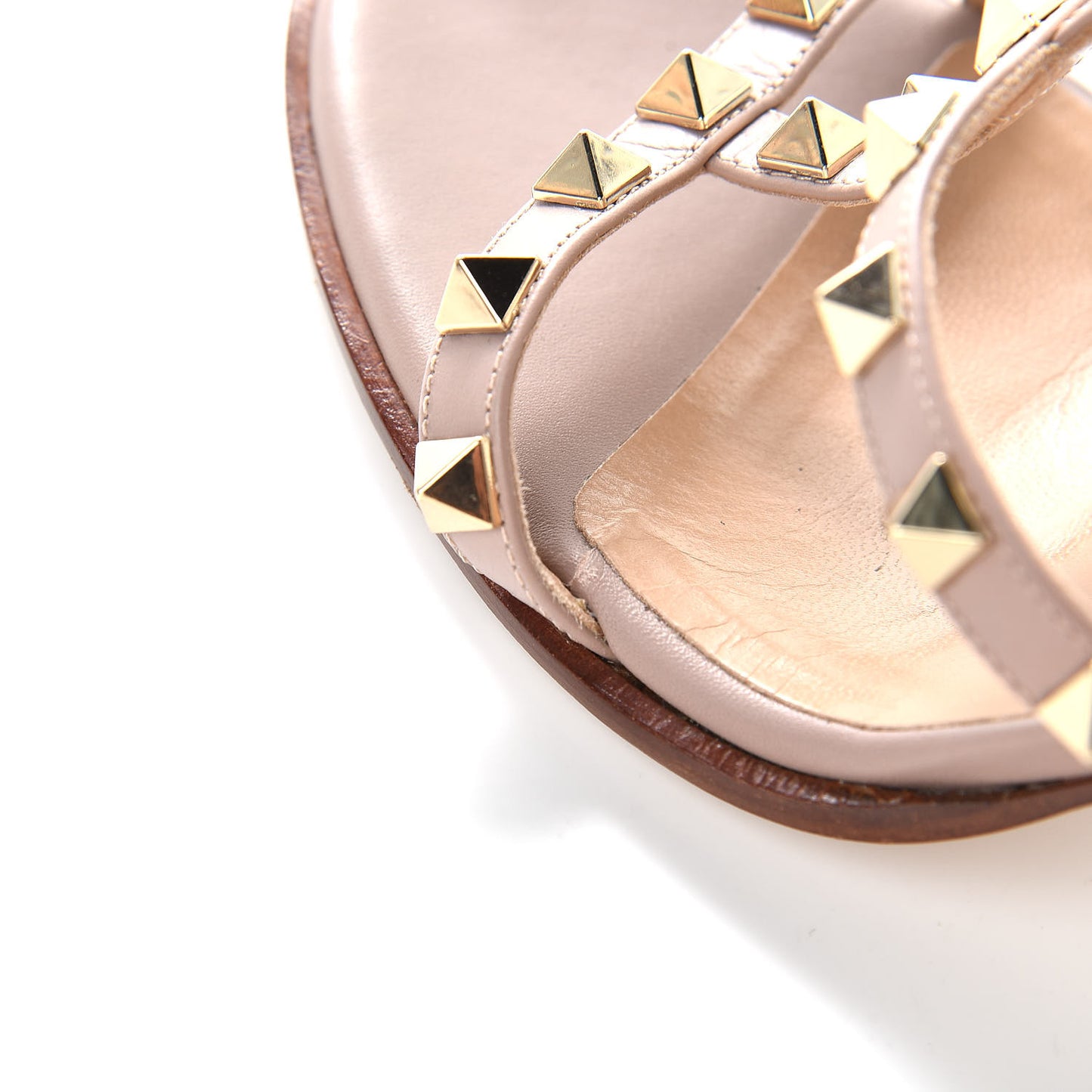 Calfskin Rockstud 90mm Caged Slide Sandals 38.5 Poudre