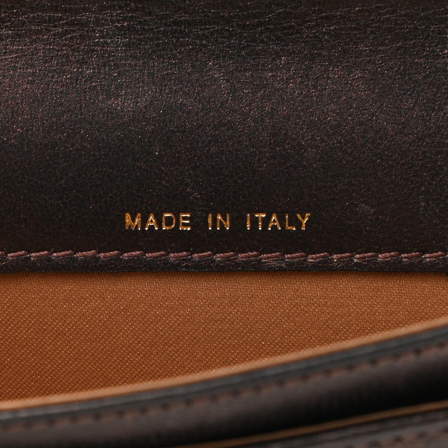 Metallic Goatskin Camellia Embossed Flap Card Holder Wallet Brown