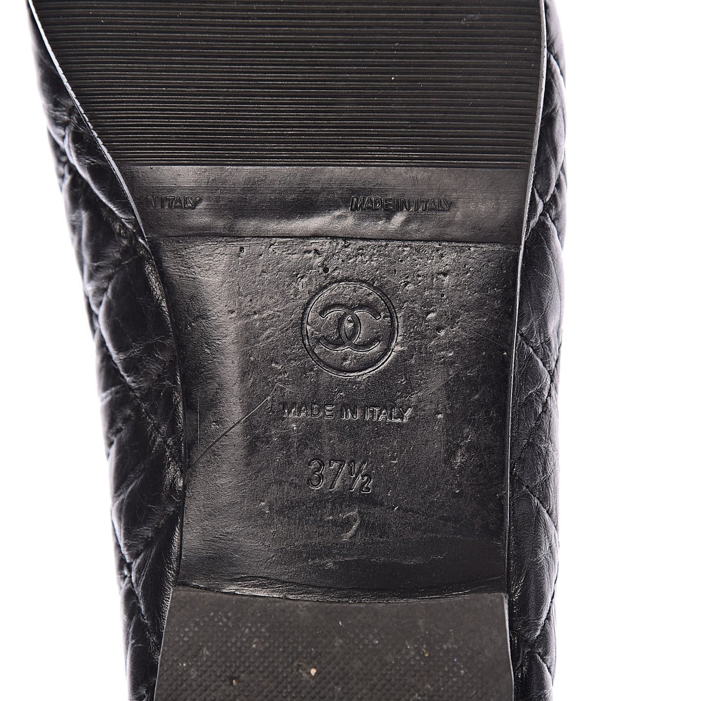 Aged Calfskin Quilted CC Cap Toe Ballerina Flats 37.5 Black