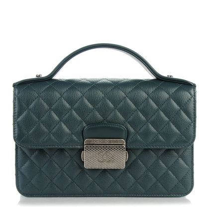 Chanel Goatskin Quilted Small CC University Top Handle Flap Dark Green 1 of 7