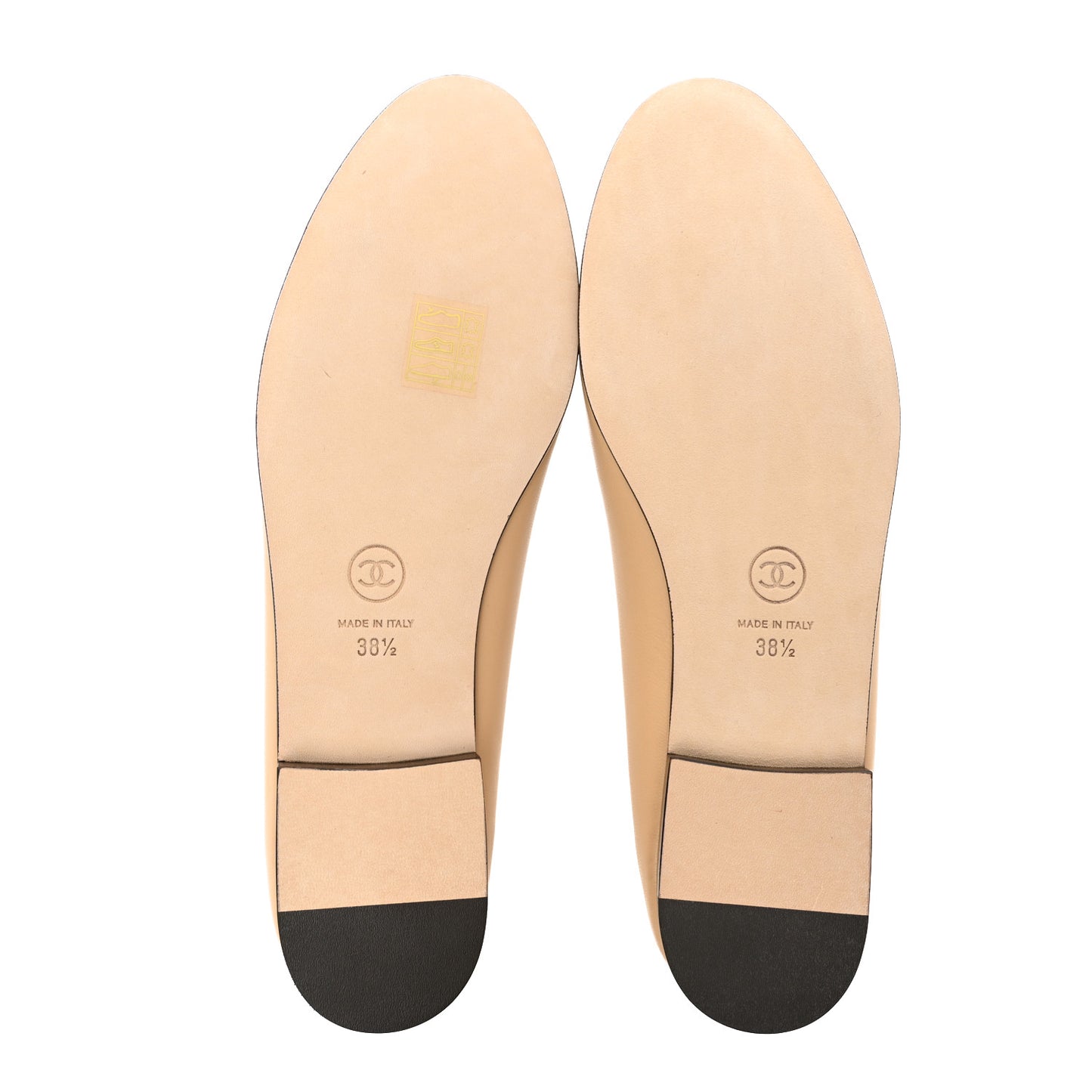 Lambskin Cap Toe Ballerina Flats 38.5 Beige Black