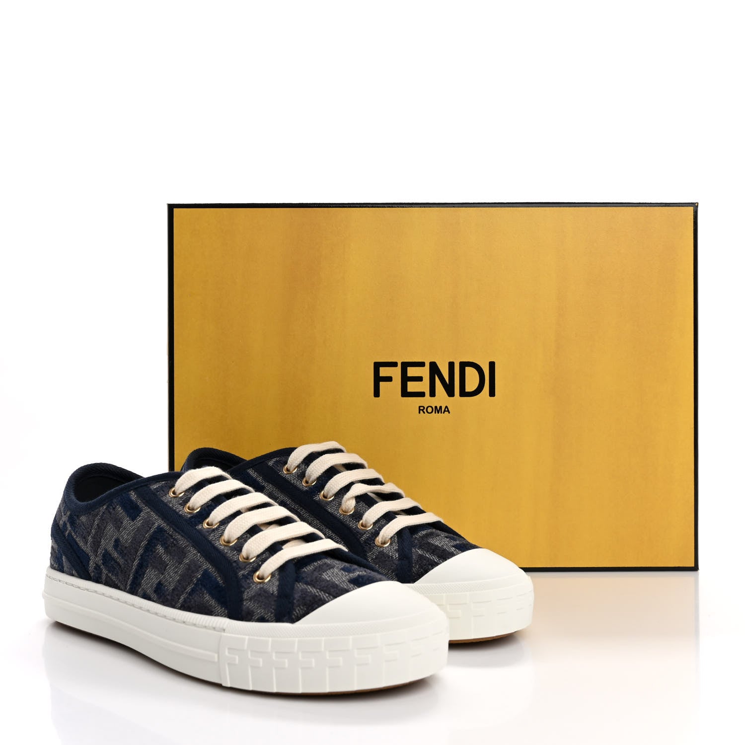 【新品・未使用】FENDI DOMINO LOW インディゴ スニーカー Fendi Woven Fabric FF Womens Domino Low Top Sneakers 36 Grigio