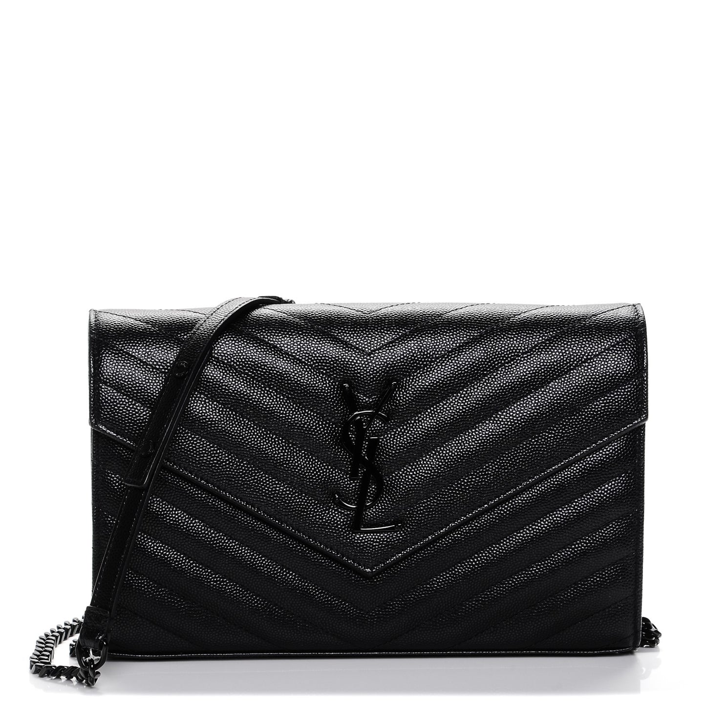 Grain De Poudre Matelasse Chevron Monogram Chain Wallet Black