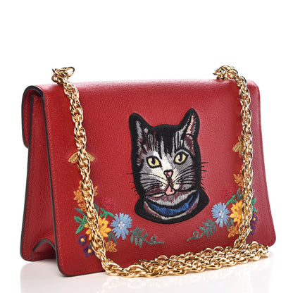 Gucci Textured Calfskin Embroidered Small Shoulder Bag Hibiscus Red Multicolor 3 of 10