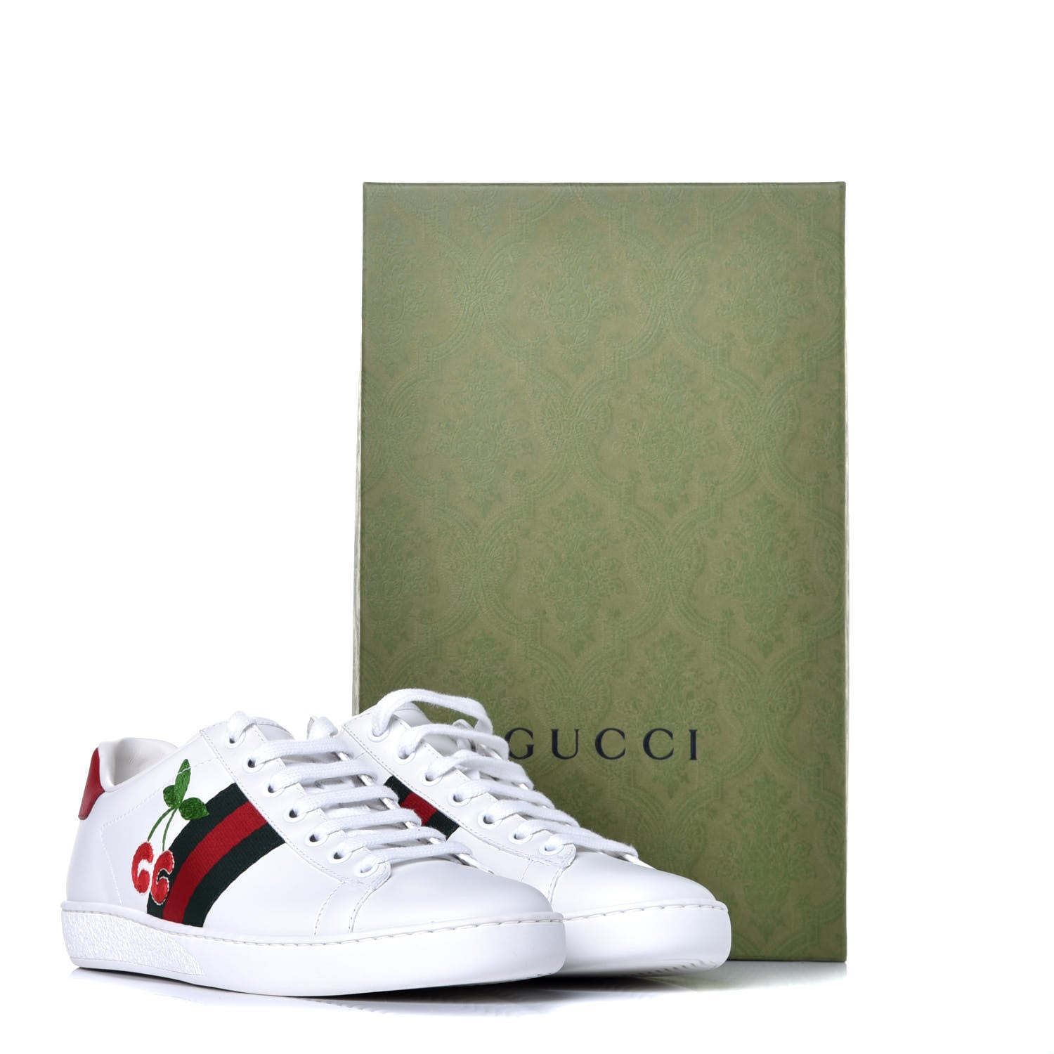 Gucci Calfskin Web Cherry Embroidered Womens Ace Sneakers 37 White 9 of 9