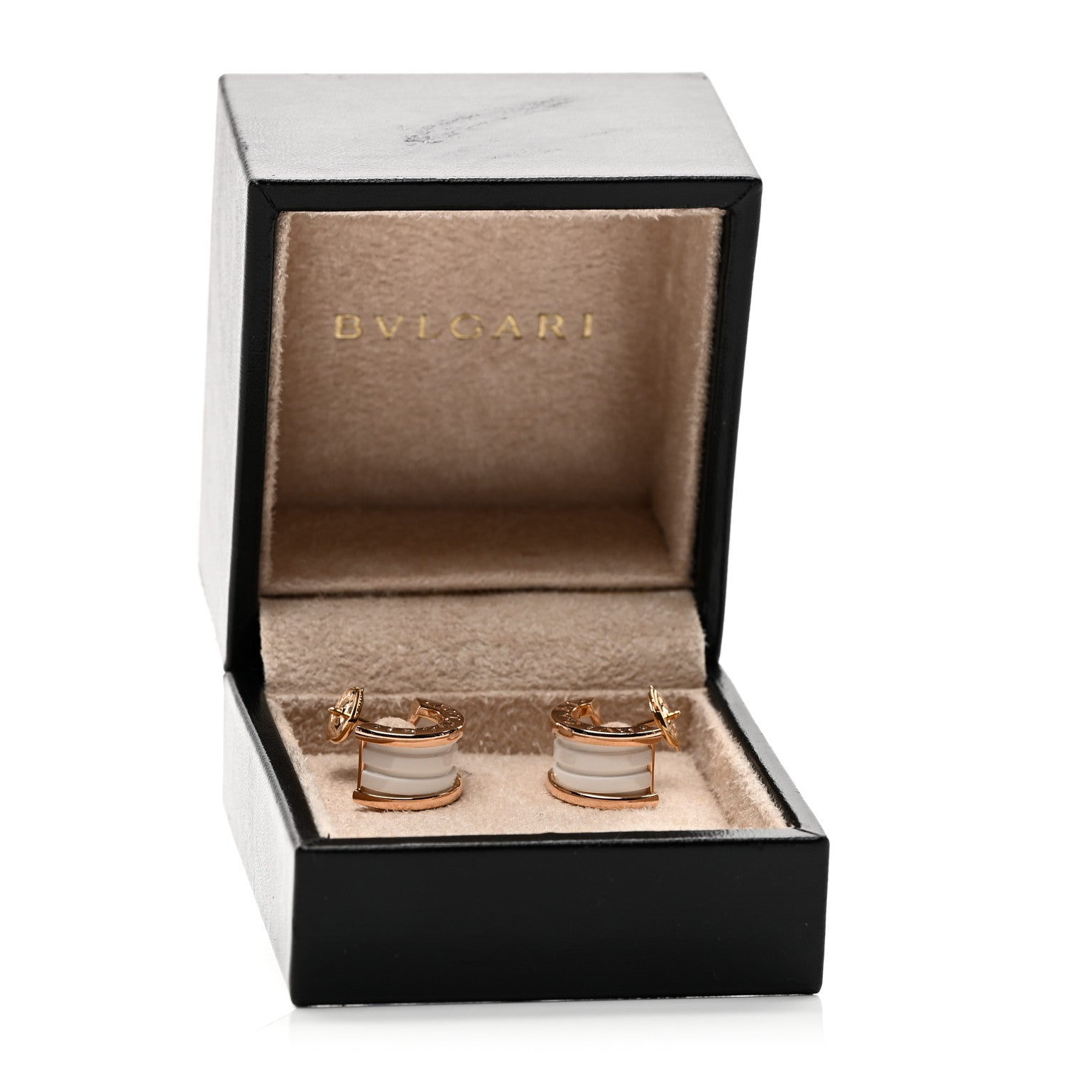 Bulgari 18K Rose Gold White Ceramic B.Zero1 Hoop Earrings 5 of 5