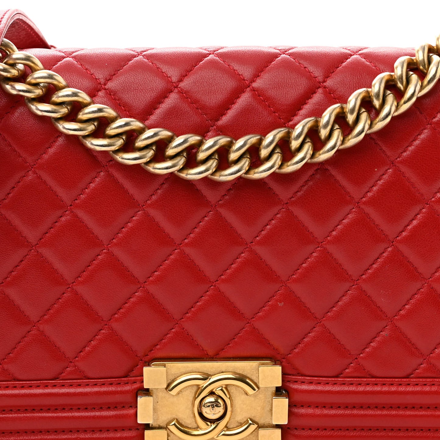 Calfskin Quilted Medium Boy Flap Red