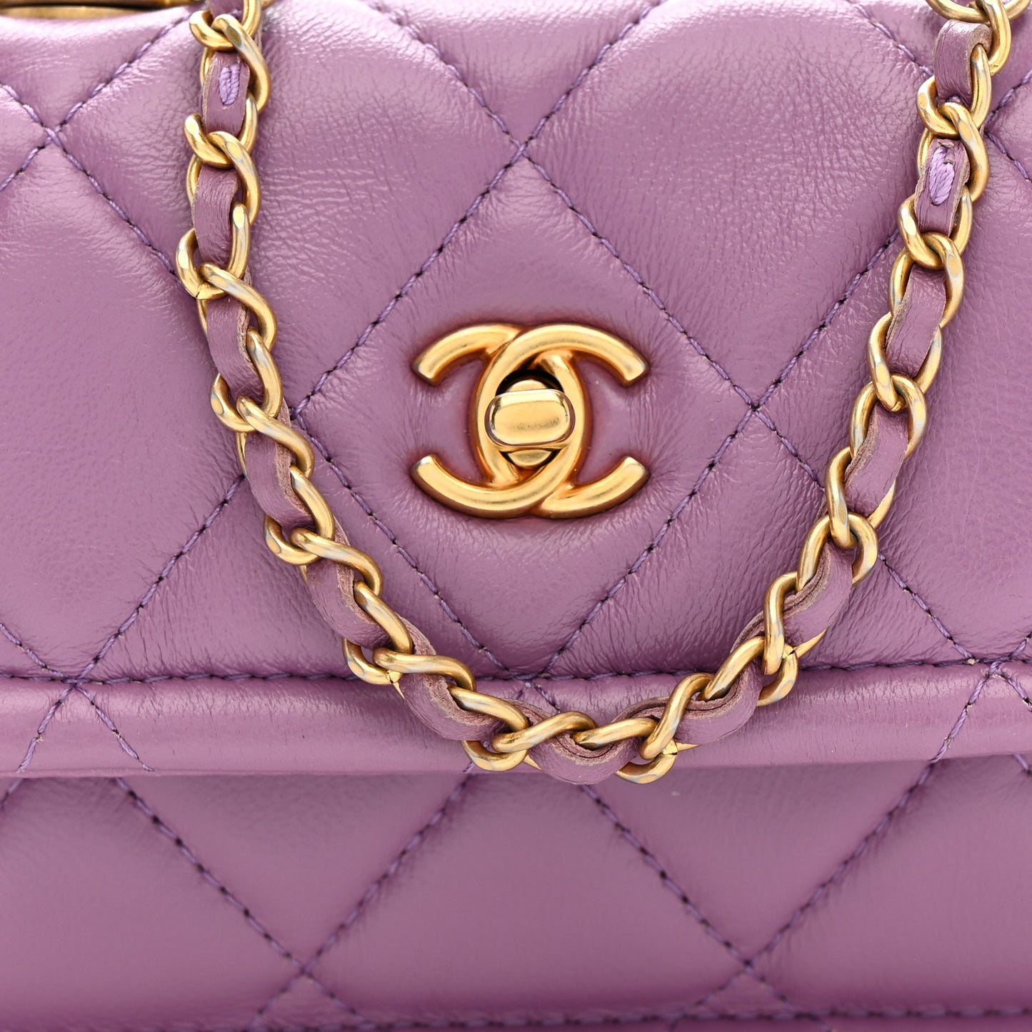 Shiny Lambskin Quilted Extra Mini Flap Purple