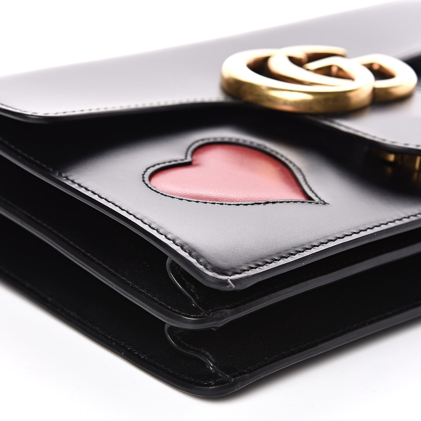 Knight Calfskin Malaga Kid Heart Medium GG Marmont Chain Handle Bag Black Hibiscus Red Multicolor