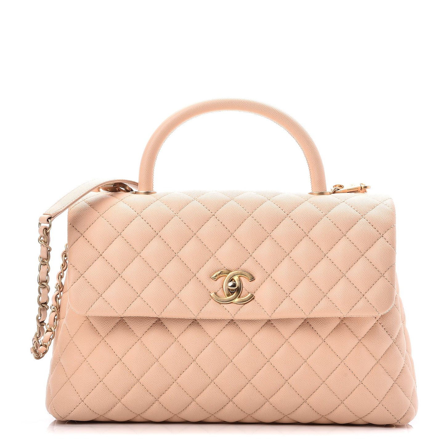 Caviar Quilted Medium Coco Handle Flap Light Beige