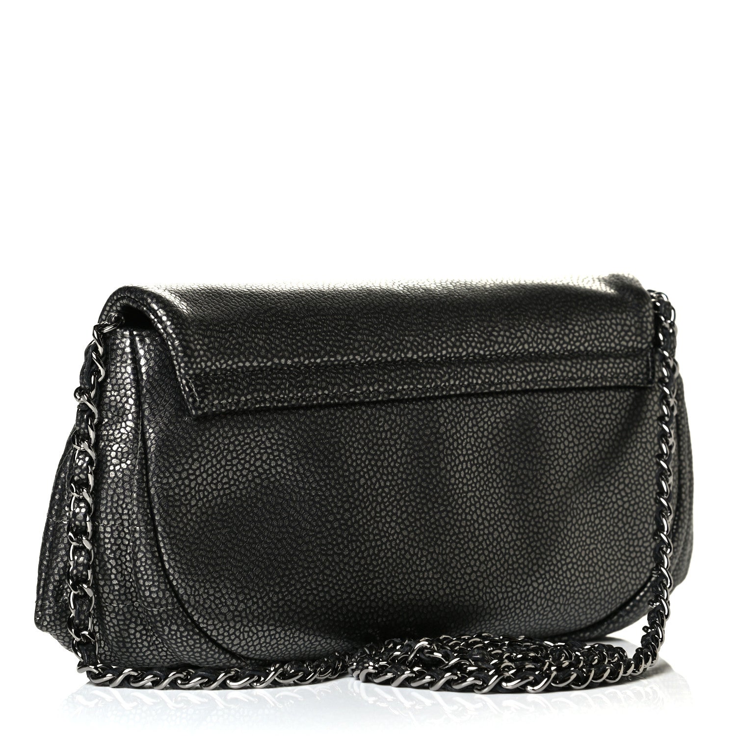Chanel Metallic Caviar Half Moon Wallet On Chain WOC Dark Silver 2 of 5