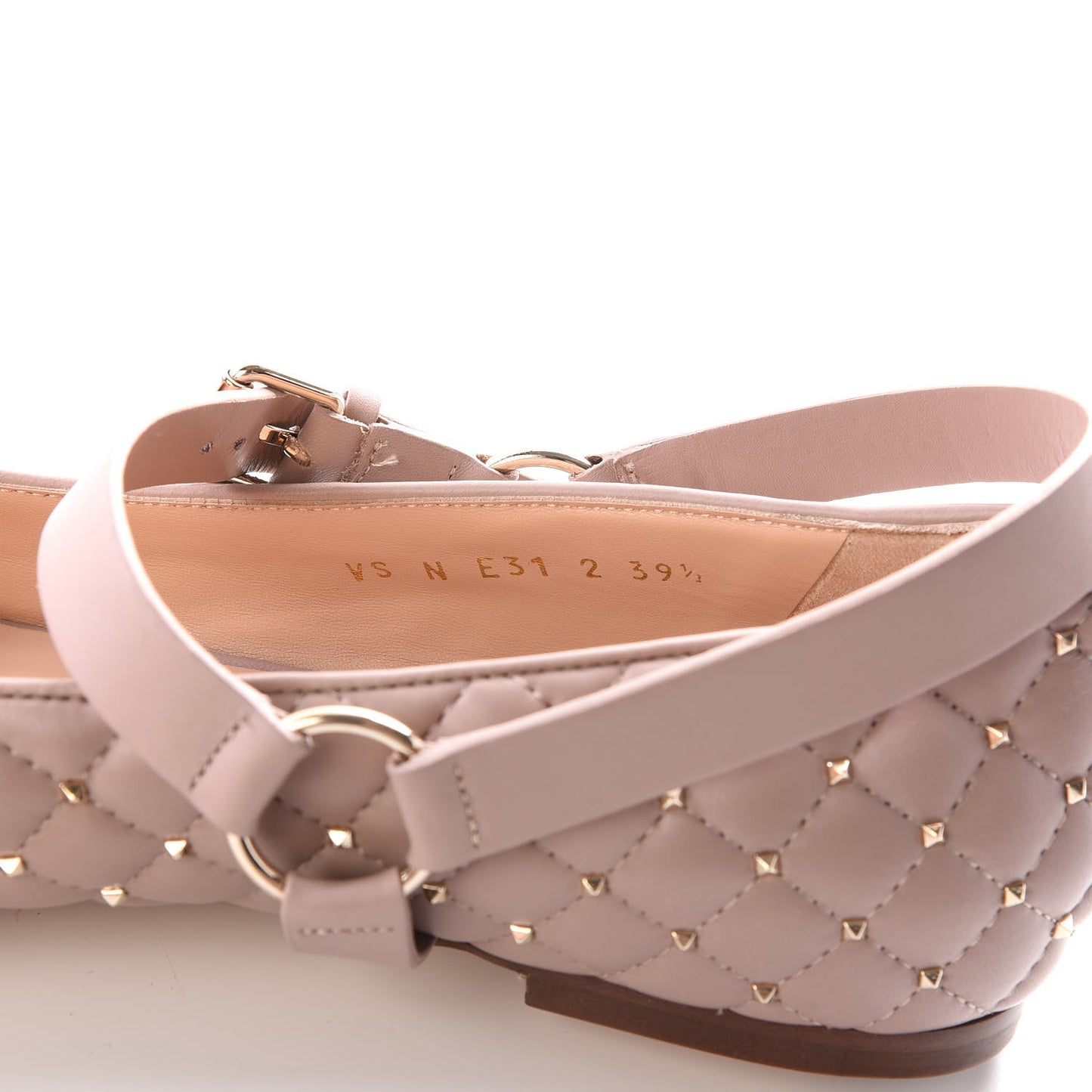Lambskin Rockstud Spike Captoe Ballerina Flats 39.5 Poudre Gold