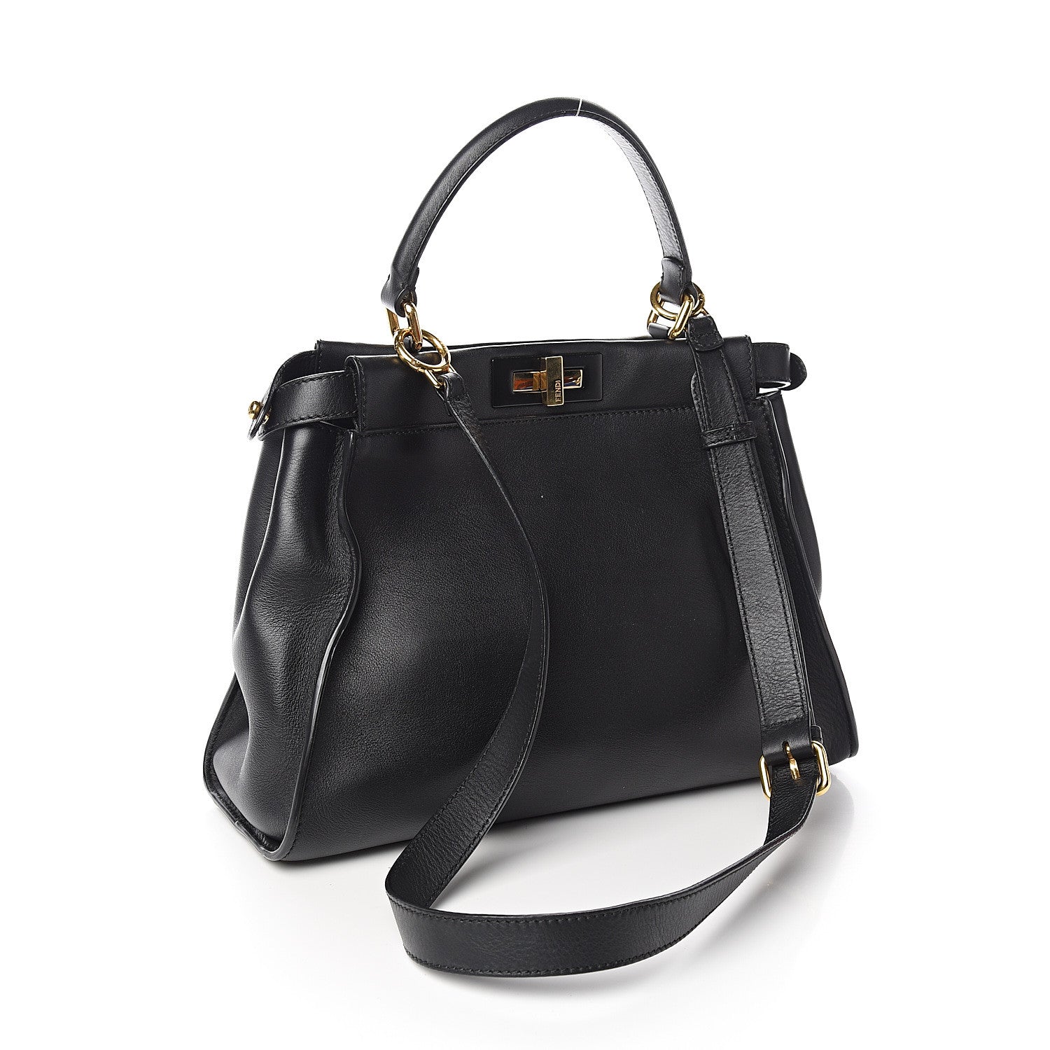 Fendi Vitello Seta Shiny Nappa Medium Peekaboo Iconic Satchel Black 2 of 14