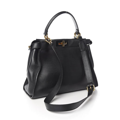 Fendi Vitello Seta Shiny Nappa Medium Peekaboo Iconic Satchel Black 2 of 14