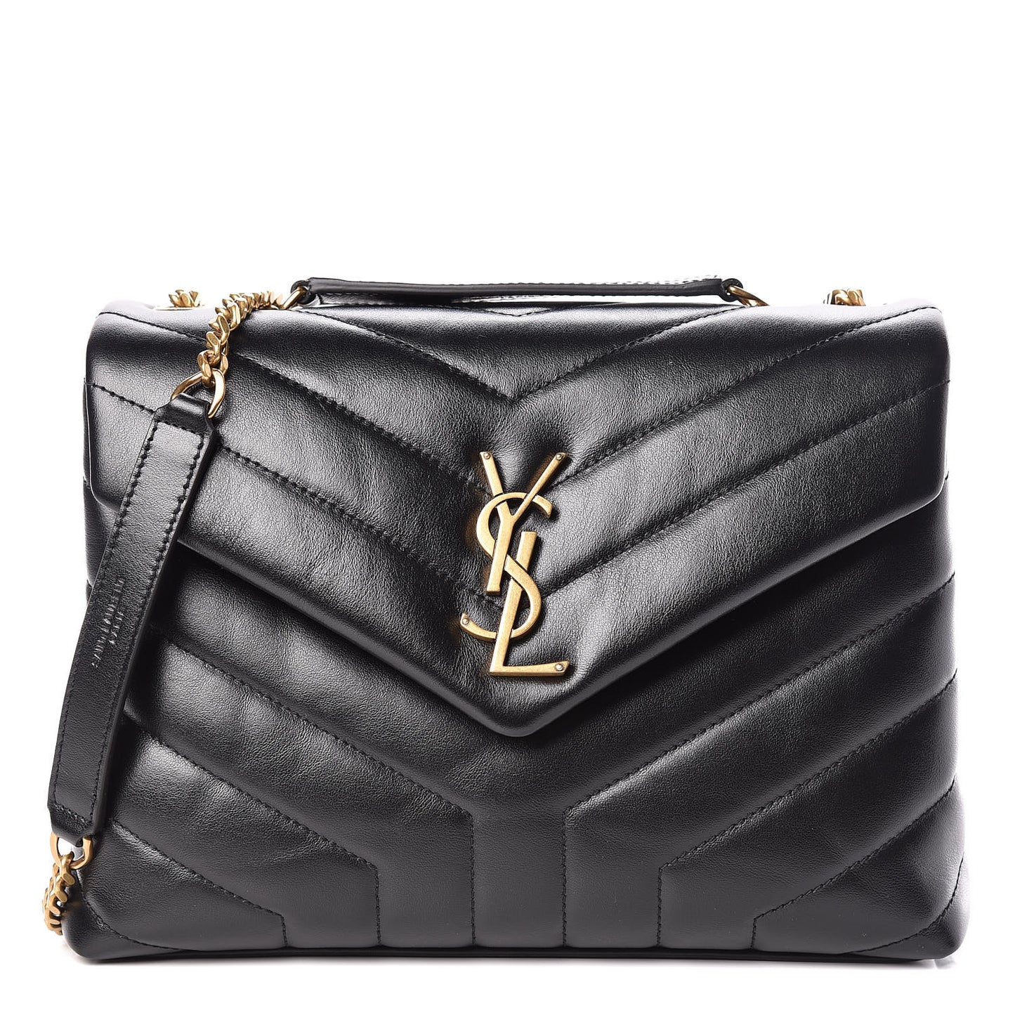 Calfskin Y Quilted Monogram Small Loulou Chain Satchel Black