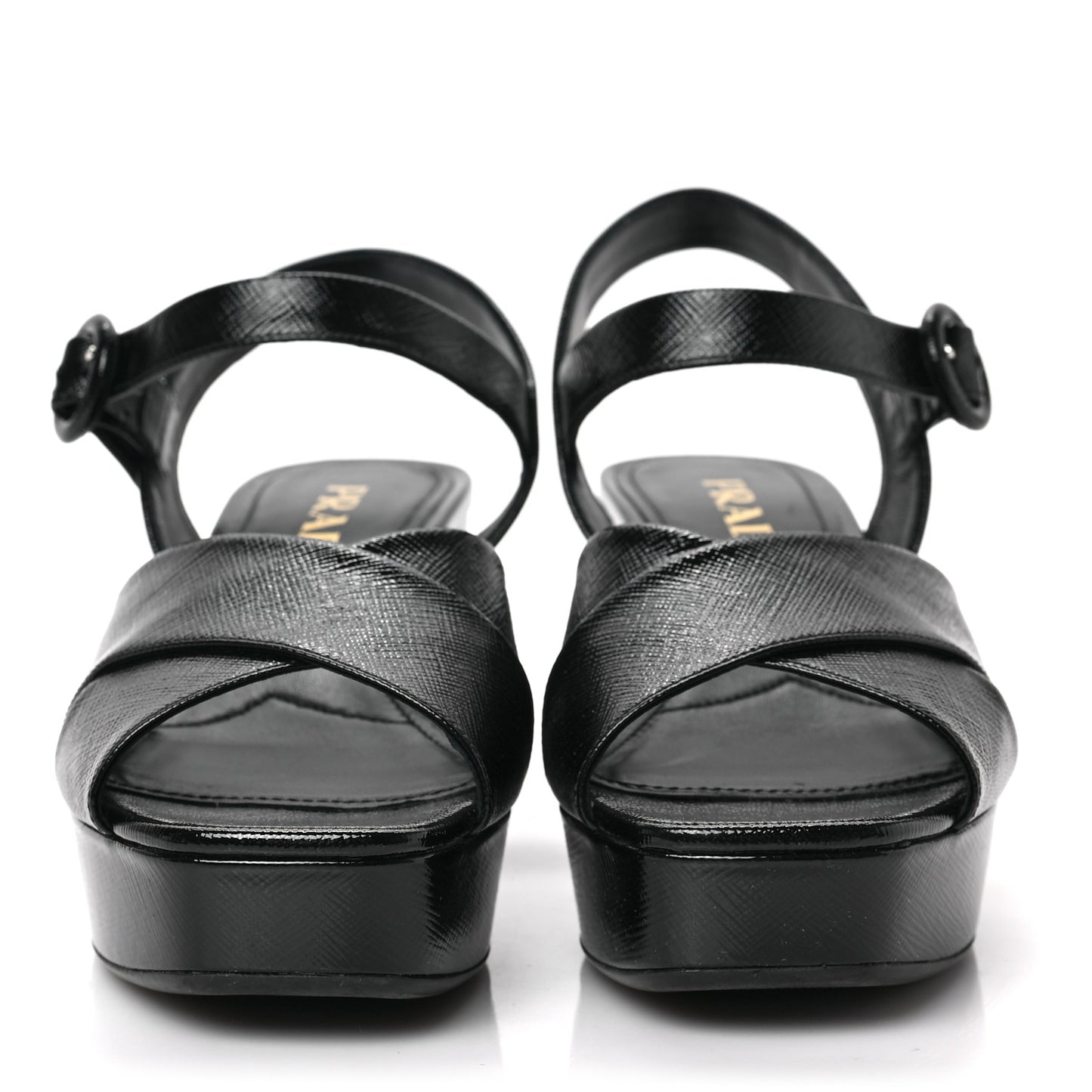 Vernice Saffiano Embossed Crisscross Platform 20/65mm Sandals 36 Black