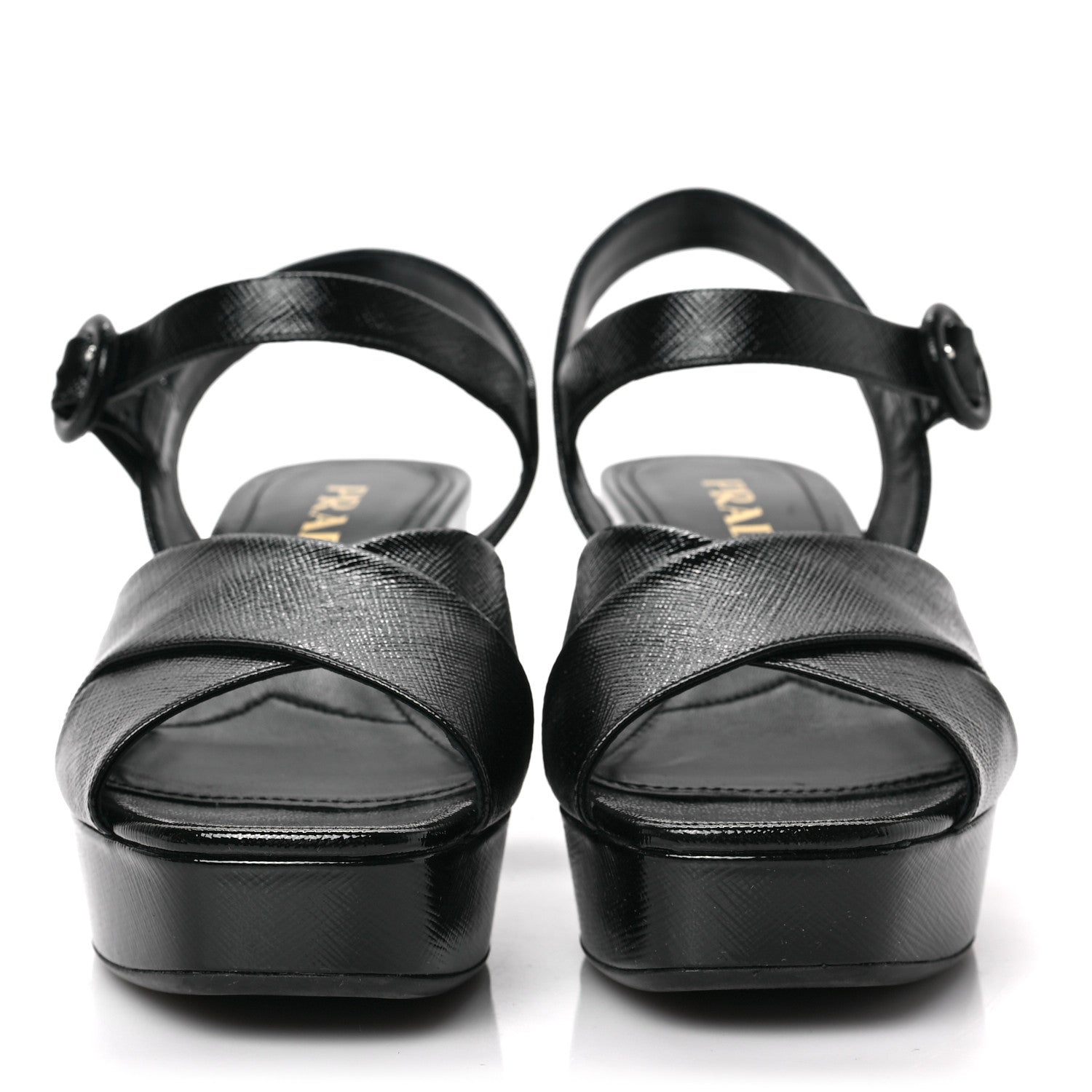 Prada Vernice Saffiano Embossed Crisscross Platform 20/65mm Sandals 36 Black 2 of 8