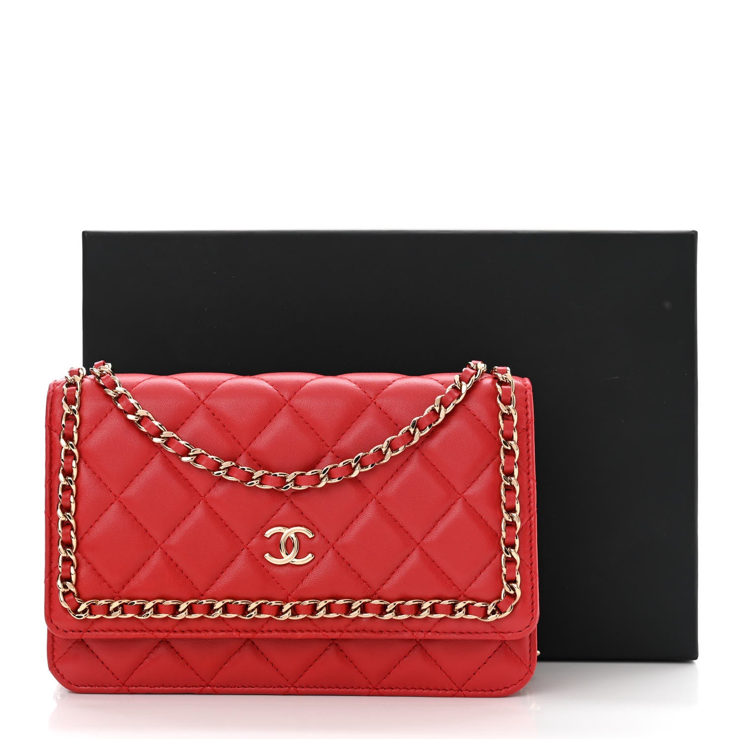 Chanel Lambskin Quilted Chain Around Wallet On Chain WOC Red 13 of 13