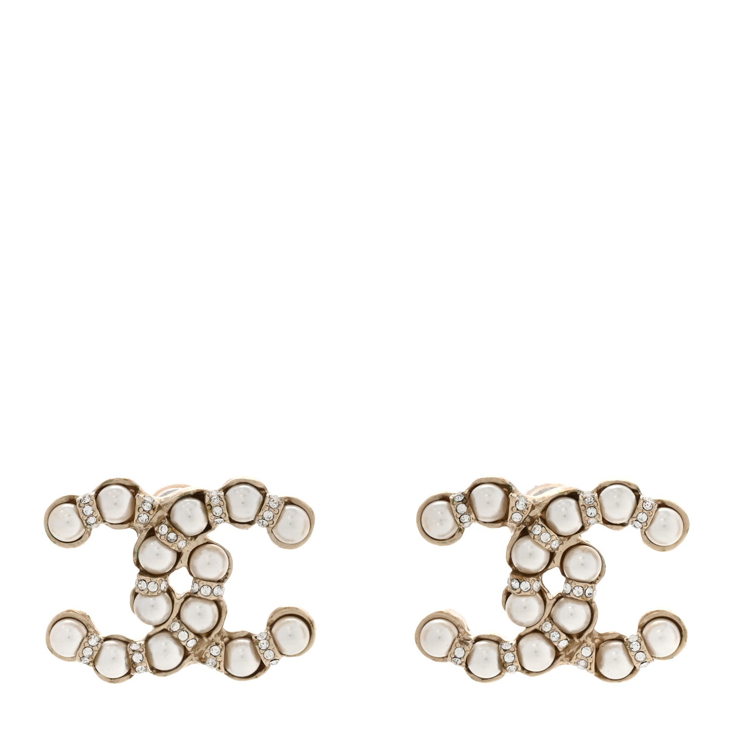Pearl Crystal CC Earrings Gold
