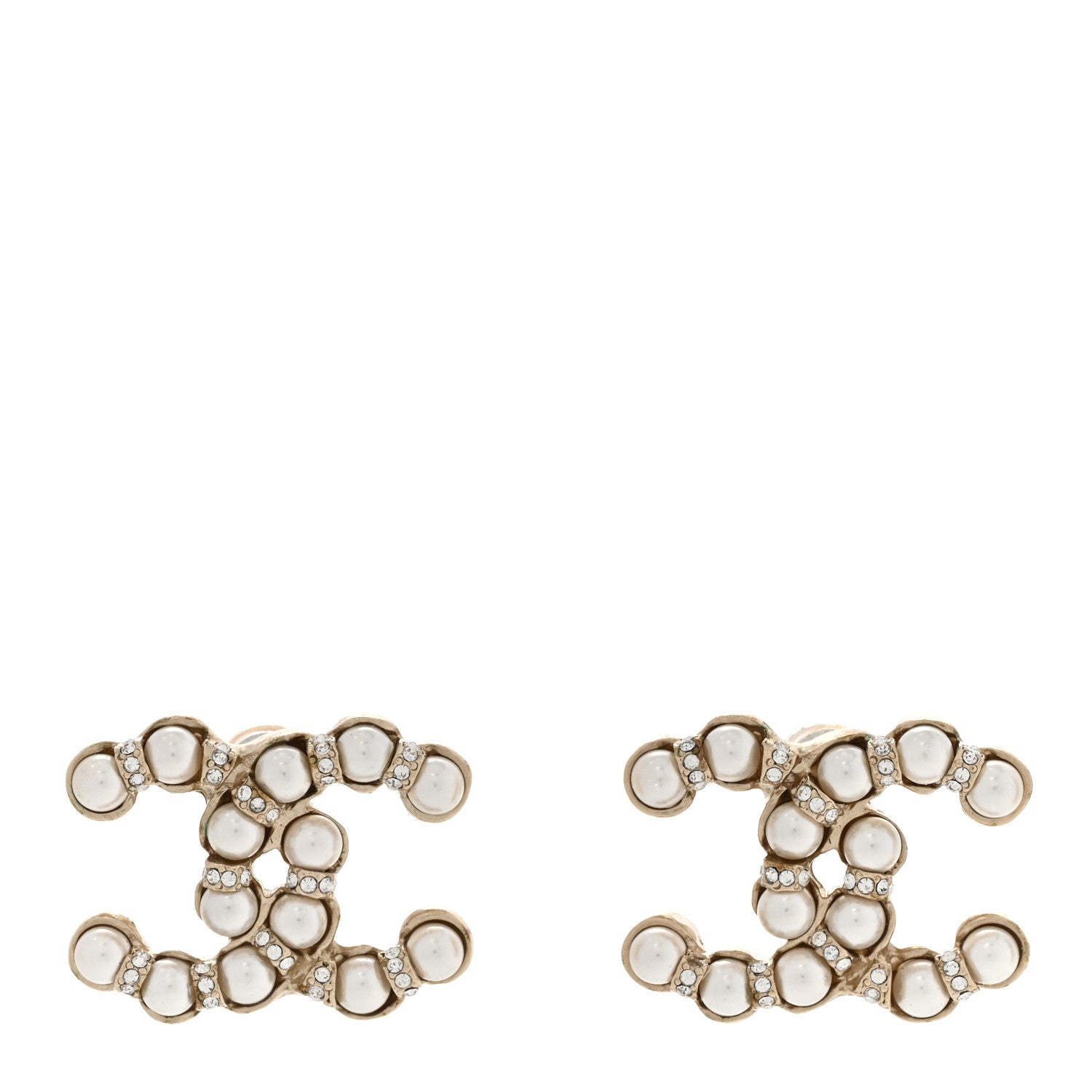Chanel Pearl Crystal CC Earrings Gold 1 of 5
